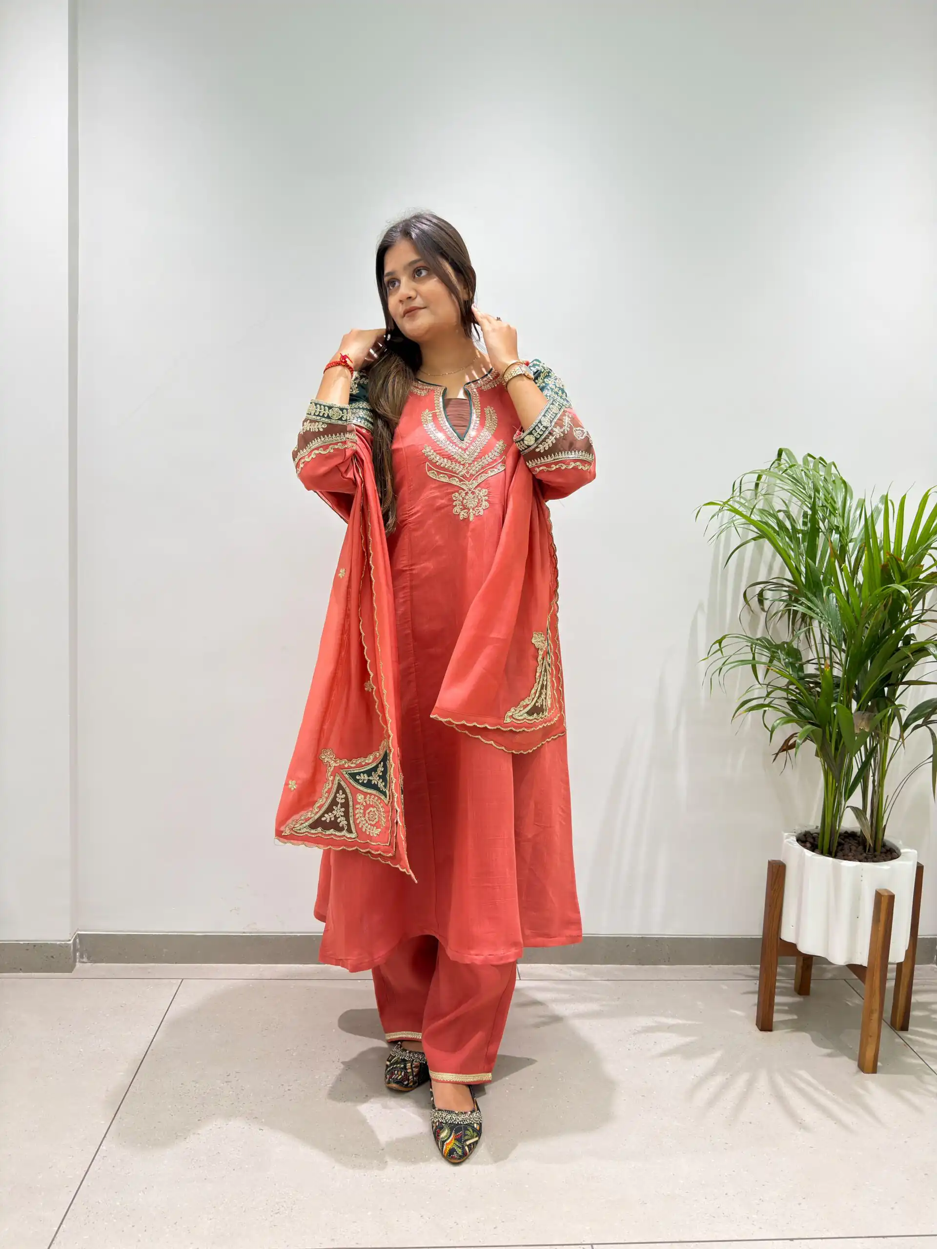 BE 509 Peach Mul Chanderi Salwar Suit with Embroidery Work & Sequins Work. Festive Deal ₹2399. Delivery 4-6 Working Days. Shop nowp | Jump Suits, Salwar suit, Casual Suits, Creative suits, Designer Suits, Palazzo Suits, Party Wear Suits, Patiala Suits, Straight Suits