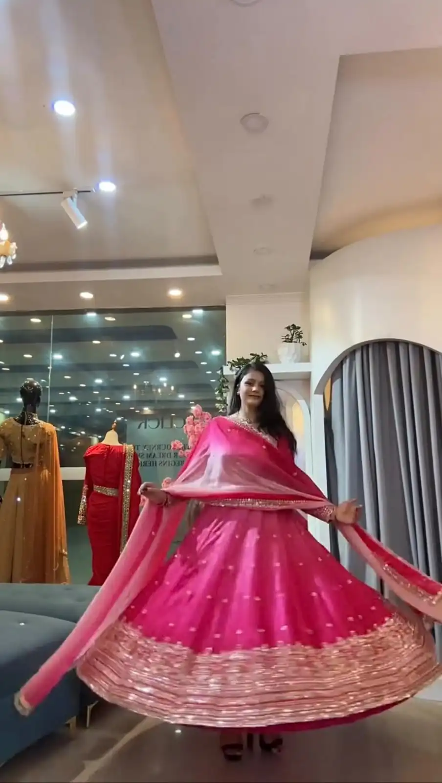 SR 1725 Pink Faux Georgette Gown with Mirror Work & Embroidery Work. Get it for ₹2449. Delivery 4-6 Working Days. Online Shop now. | Gowns, Bollywood Gowns, Creative Gowns, Designer Gowns, Embroidered Gowns, Party Wear Gowns