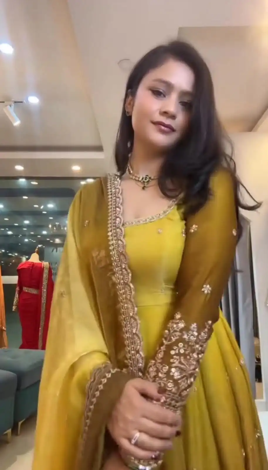 SR 1725 Yellow Faux Georgette Gown with Mirror Work & Embroidery Work. Get it for ₹2449. Delivery 4-6 Working Days. Online Shop now. | Gowns, Bollywood Gowns, Creative Gowns, Designer Gowns, Embroidered Gowns, Party Wear Gowns
