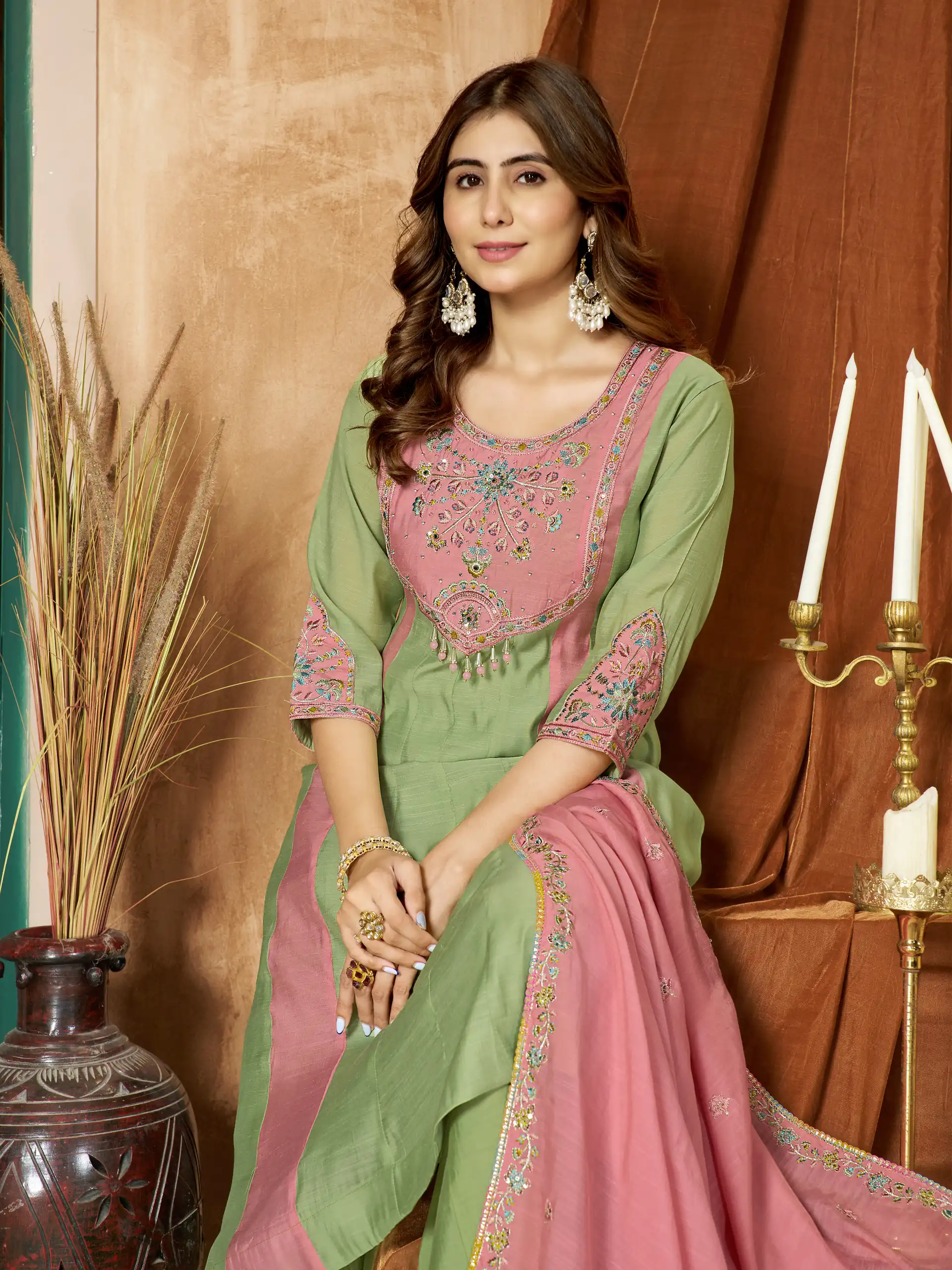 DIVA 183 Pista Brown Mal Chanderi Salwar Suit Perfect for Wedding, Party, Baisakhi, Housewarming, Sangeet – Introductory Price ₹2799. Delivery 4-6 Working D | Jump Suits, Salwar suit, Casual Suits, Creative suits, Designer Suits, Palazzo Suits, Party Wear Suits, Patiala Suits, Straight Suits