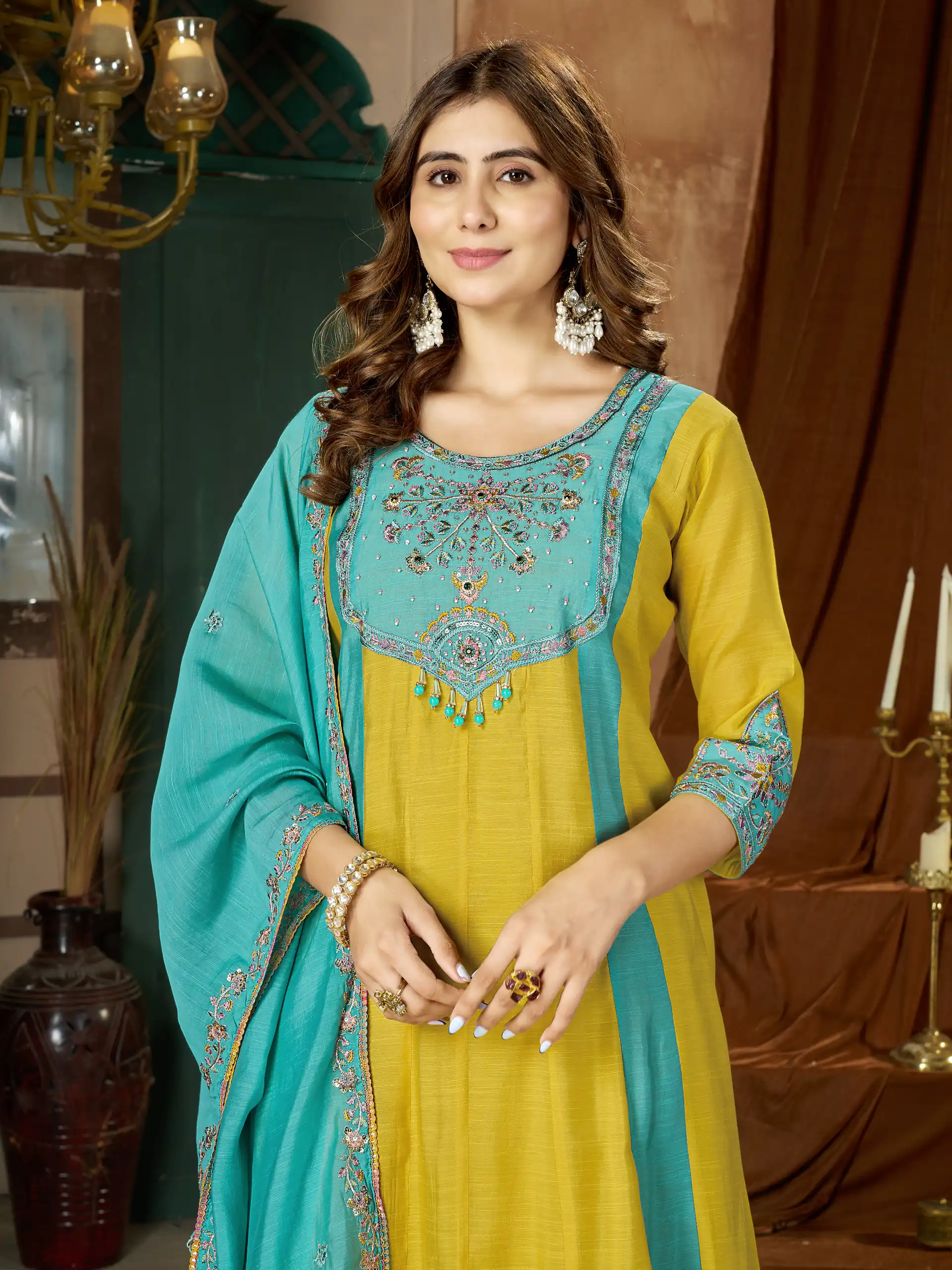 DIVA 183 Yellow Brown Mal Chanderi Salwar Suit Perfect for Wedding, Party, Baisakhi, Housewarming, Sangeet – Introductory Price ₹2799. Delivery 4-6 Working | Jump Suits, Salwar suit, Casual Suits, Creative suits, Designer Suits, Palazzo Suits, Party Wear Suits, Patiala Suits, Straight Suits