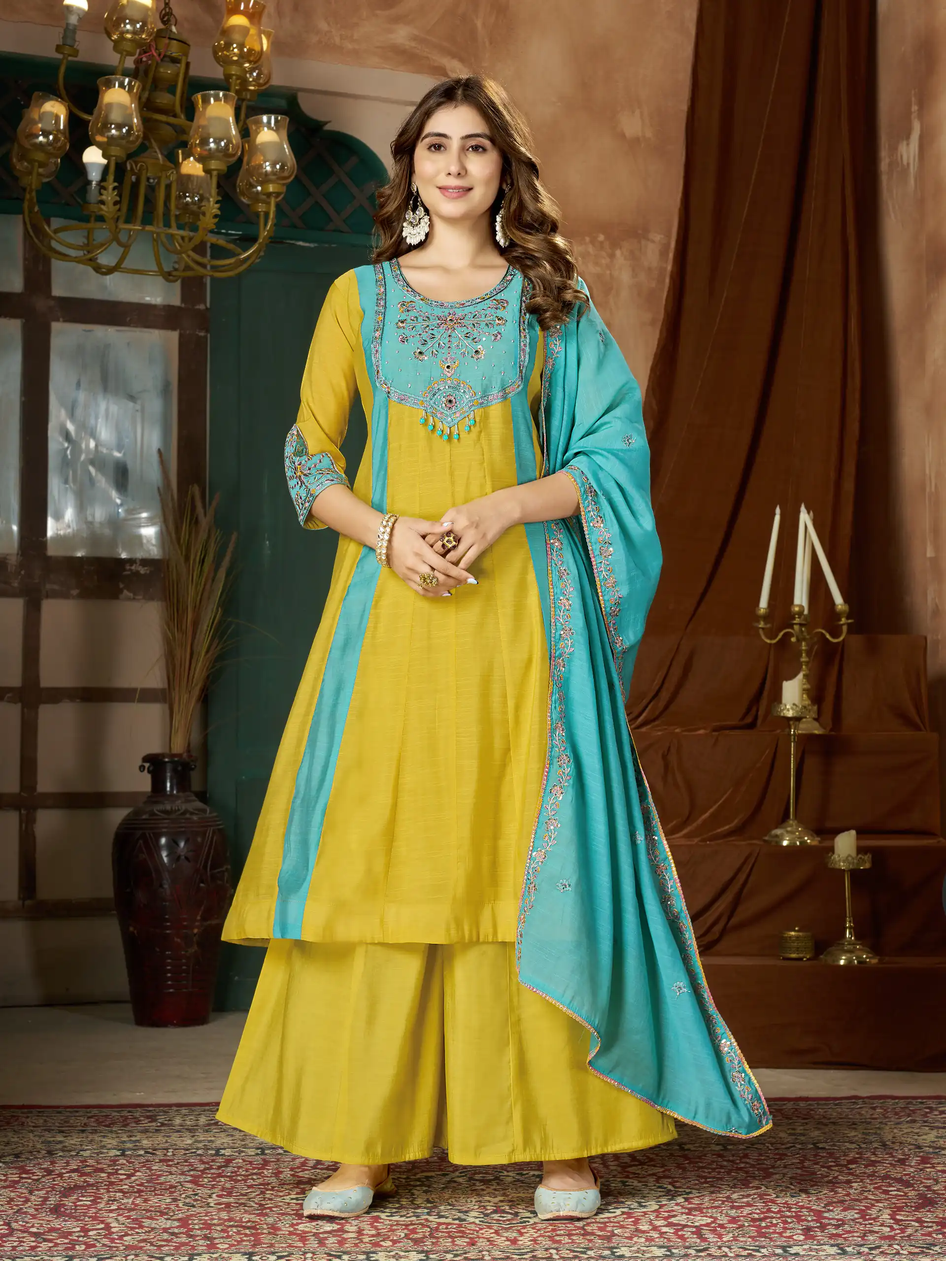 DIVA 183 Yellow Brown Mal Chanderi Salwar Suit Perfect for Wedding, Party, Baisakhi, Housewarming, Sangeet – Introductory Price ₹2799. Delivery 4-6 Working | Jump Suits, Salwar suit, Casual Suits, Creative suits, Designer Suits, Palazzo Suits, Party Wear Suits, Patiala Suits, Straight Suits