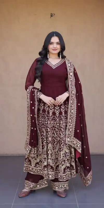 KA 1254 Maroon Faux Blooming Gown Perfect for Wedding, Party, Pongal, Raksha Bandhan, Mehendi –. Introductory Price ₹2949. Delivery 4-6 Working Days | Gowns, Bollywood Gowns, Creative Gowns, Designer Gowns, Embroidered Gowns, Party Wear Gowns