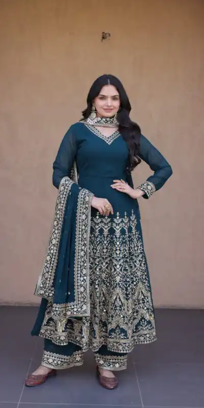 KA 1254 Teal Faux Blooming Gown Perfect for Wedding, Party, Pongal, Raksha Bandhan, Mehendi –. Introductory Price ₹2949. Delivery 4-6 Working Days | Gowns, Bollywood Gowns, Creative Gowns, Designer Gowns, Embroidered Gowns, Party Wear Gowns