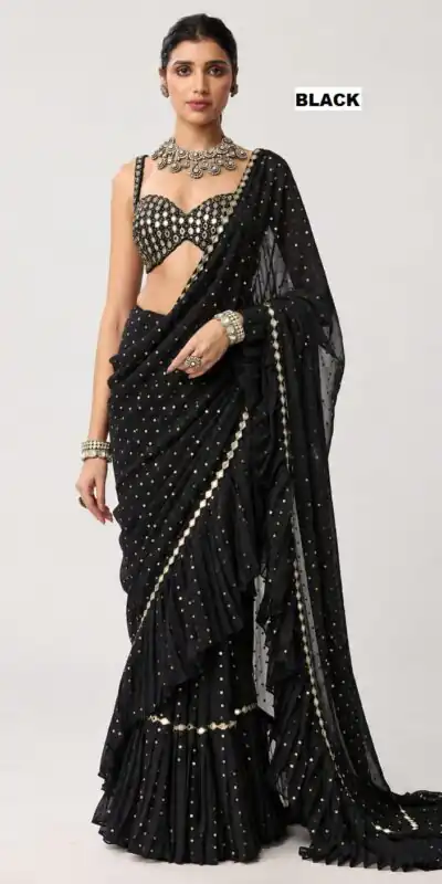 DF 3455 Black Color Faux Georgette Embroidery Sequins Work Saree Casual, Wedding, Festive, Events . Expected Delivery  4-6 Working Days @2199/- only                                                                                | Sarees, Bollywood Sarees, Creative Sarees, Designer Sarees, Embroidered Sarees, Ethnic Saree, Modern Digital sarees, Party Wear Sarees