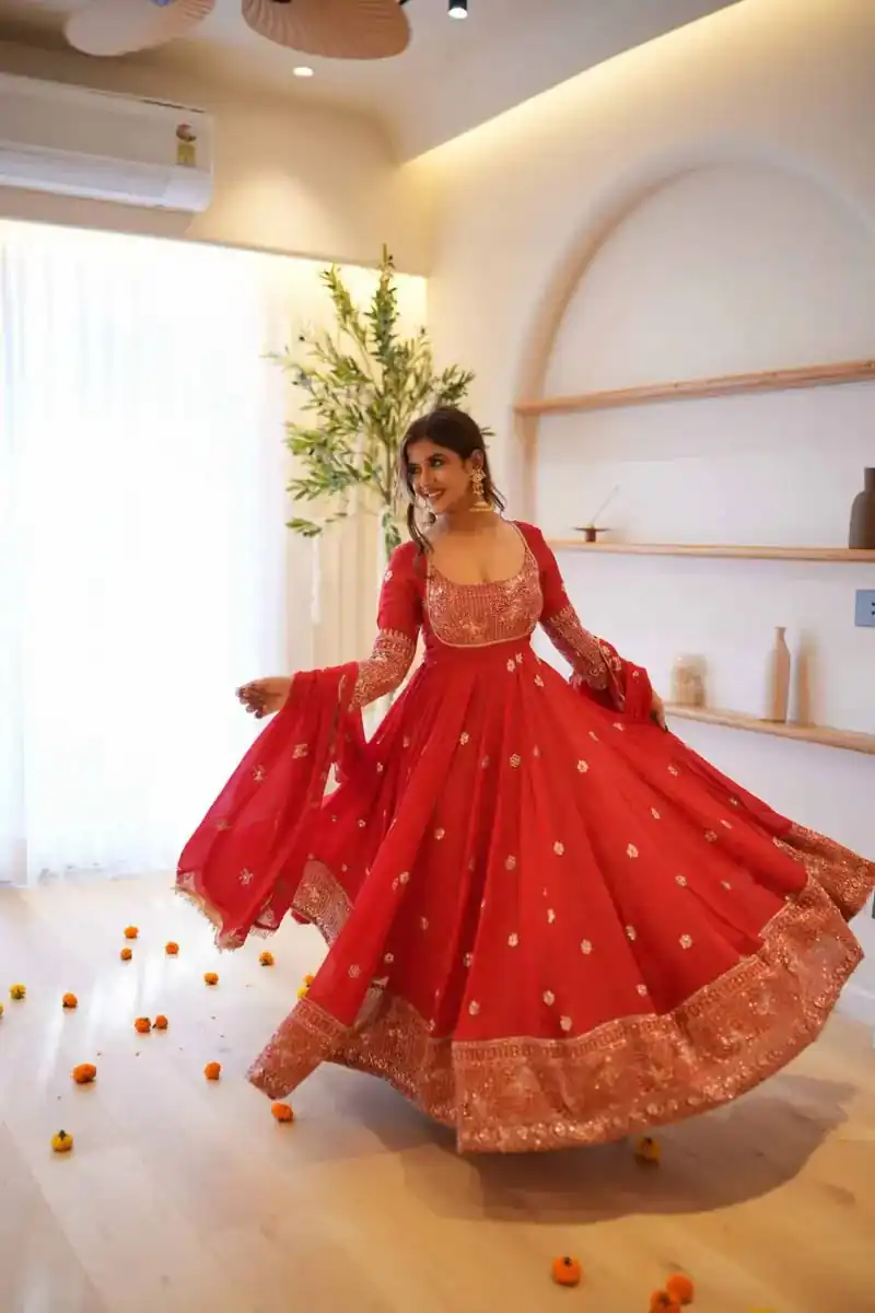 RTC 6085 Red Faux Georgette Salwar Suit with Lace Work & Digital Print. Introductory Price ₹2799. Delivery 4-6 Working Days. Shop now. | Anarkali Suits, Bollywood Anarkali, Creative-Anarkali, Designer Anarkali, Embroidered Anarkali, Party Wear Anarkali