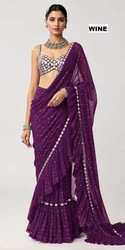 DF 3455 Wine Color Faux Georgette Embroidery Sequins Work Saree Casual, Wedding, Festive, Events . Expected Delivery  4-6 Working Days @2199/- only                                                                                | Sarees, Bollywood Sarees, Creative Sarees, Designer Sarees, Embroidered Sarees, Ethnic Saree, Modern Digital sarees, Party Wear Sarees