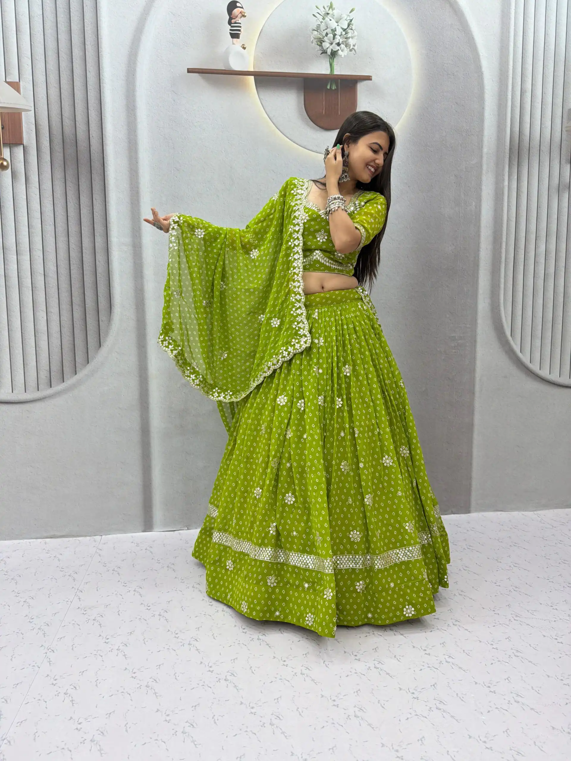 PC 602 Parrot Green Faux Georgette Lehenga Choli with Embroidery Work & Lace Work. Special Price ₹3149. Delivery 4-6 Working Days. Shop now. | Lehenga, Bollywood Lehenga, Creative Lehenga, Designer Lehenga, Embroidered Lehenga, Party Wear Lehenga