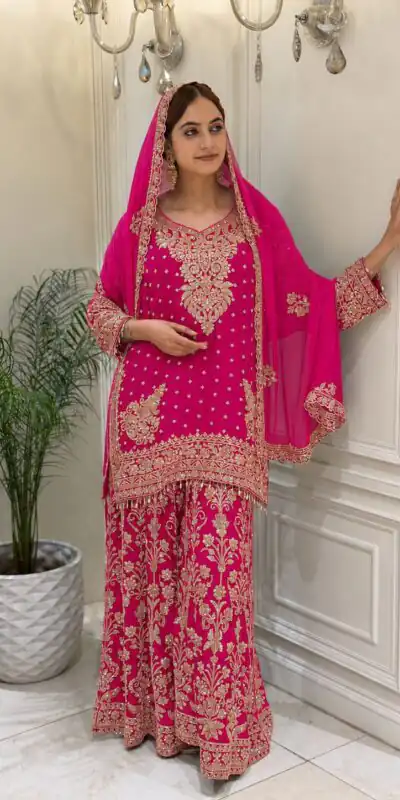 KF 1733 Pink Faux Georgette Salwar Suit with Mirror Work & Embroidery Work. Get it for ₹2849. Delivery 4-6 Working Days. Shop now. | Jump Suits, Salwar suit, Casual Suits, Creative suits, Designer Suits, Palazzo Suits, Party Wear Suits, Patiala Suits, Straight Suits