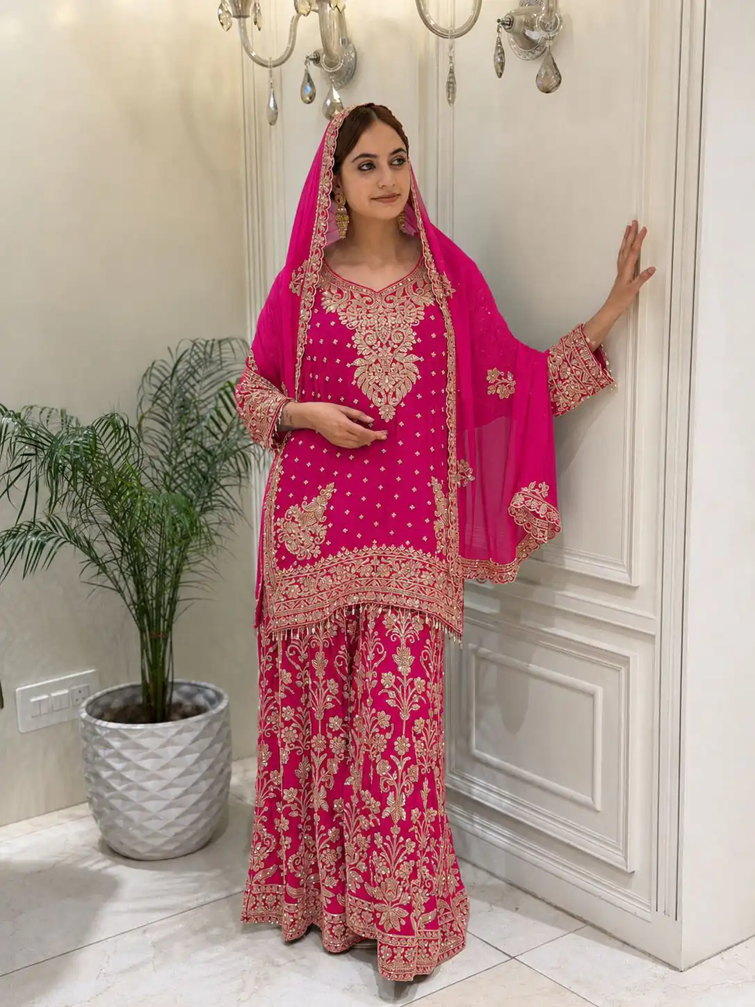 KF 1733 Pink Faux Georgette Salwar Suit with Mirror Work & Embroidery Work. Get it for ₹2849. Delivery 4-6 Working Days. Shop now. | Jump Suits, Salwar suit, Casual Suits, Creative suits, Designer Suits, Palazzo Suits, Party Wear Suits, Patiala Suits, Straight Suits