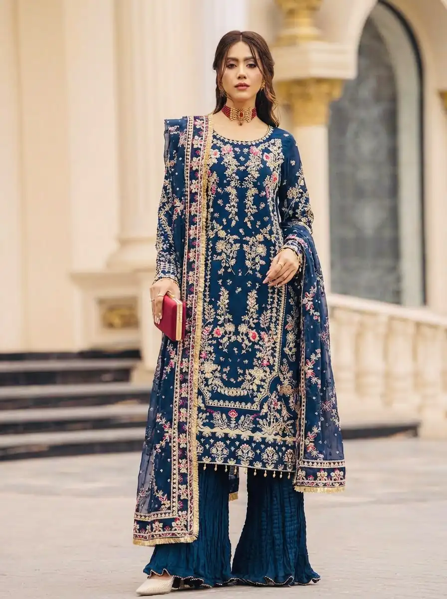 SRK 5333 Teal Faux Georgette Salwar Suit with Mirror Work & Embroidery Work. Get it for ₹2799. Delivery 4-6 Working Days. Shop now. | Jump Suits, Salwar suit, Casual Suits, Creative suits, Designer Suits, Palazzo Suits, Party Wear Suits, Patiala Suits, Straight Suits