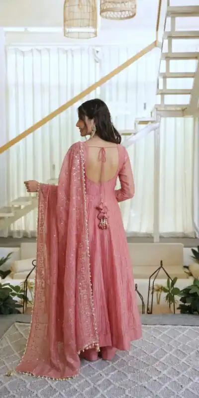 KD 1641 Peach in Salsa Silk Embroidery Work & Sequins Work Gown . Get it for ₹2899. Delivery 4-6 Working Days. Online Shop now. | Gowns, Bollywood Gowns, Creative Gowns, Designer Gowns, Embroidered Gowns, Party Wear Gowns