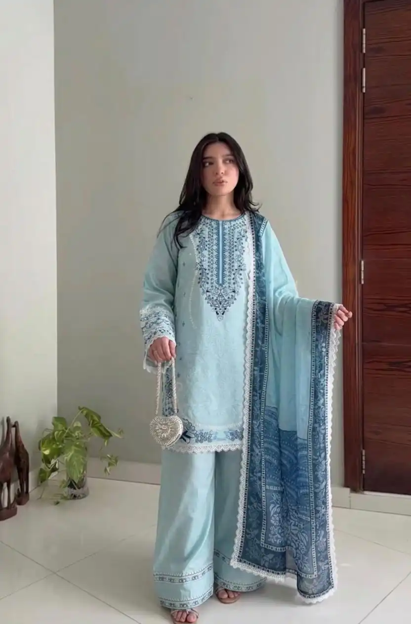 AD 233 Sea Blue in White Satin Rayon Digital Print & Embroidery Work Salwar Suit . Festive Deal ₹2449. Delivery 4-6 Working Days. Shop now. | Jump Suits, Salwar suit, Casual Suits, Creative suits, Designer Suits, Palazzo Suits, Party Wear Suits, Patiala Suits, Straight Suits
