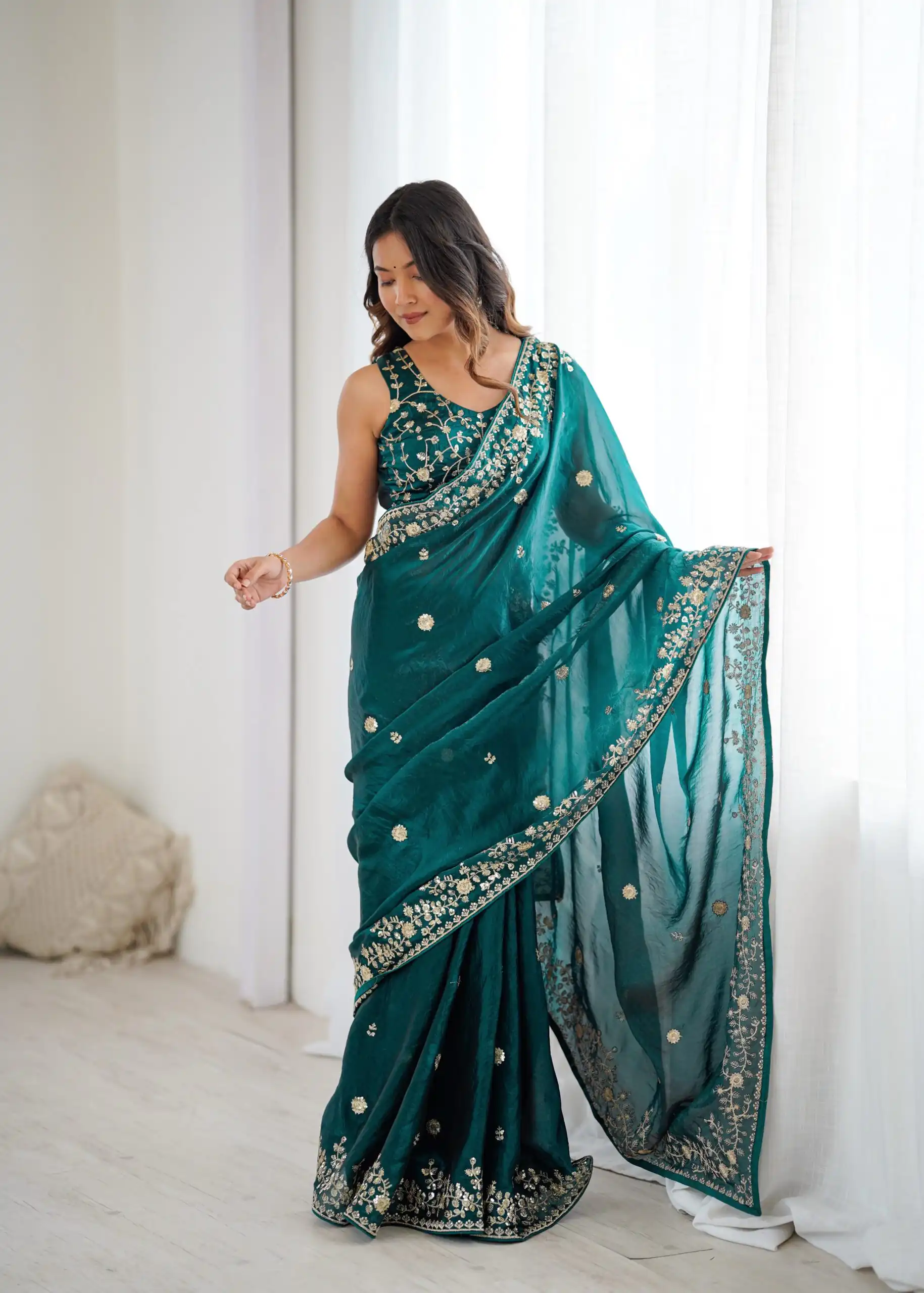 SP 89 Teal Color Fendy Silk Saree With Sequins Work. Wedding, Party, Festive, Events Get it for ₹1799. Delivery 4-6 Working Days. Online Best Shop now. | Sarees, Bollywood Sarees, Creative Sarees, Designer Sarees, Embroidered Sarees, Ethnic Saree, Modern Digital sarees, Party Wear Sarees