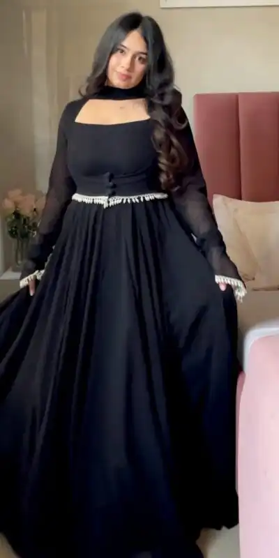 NF 1281 Black Faux Georgette Salwar Suit with Lace Work & Digital Print. Introductory Price ₹2249. Delivery 4-6 Working Days. Shop now. | Anarkali Suits, Bollywood Anarkali, Creative-Anarkali, Designer Anarkali, Embroidered Anarkali, Party Wear Anarkali