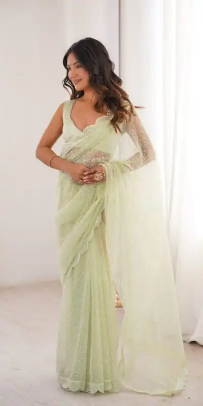 SP 90 Pista Soft Net Saree with Sequins Work & Embroidery Work. Available at ₹2299 only. Delivery 4-6 Working Days. Shop now. | Sarees, Bollywood Sarees, Creative Sarees, Designer Sarees, Embroidered Sarees, Ethnic Saree, Modern Digital sarees, Party Wear Sarees