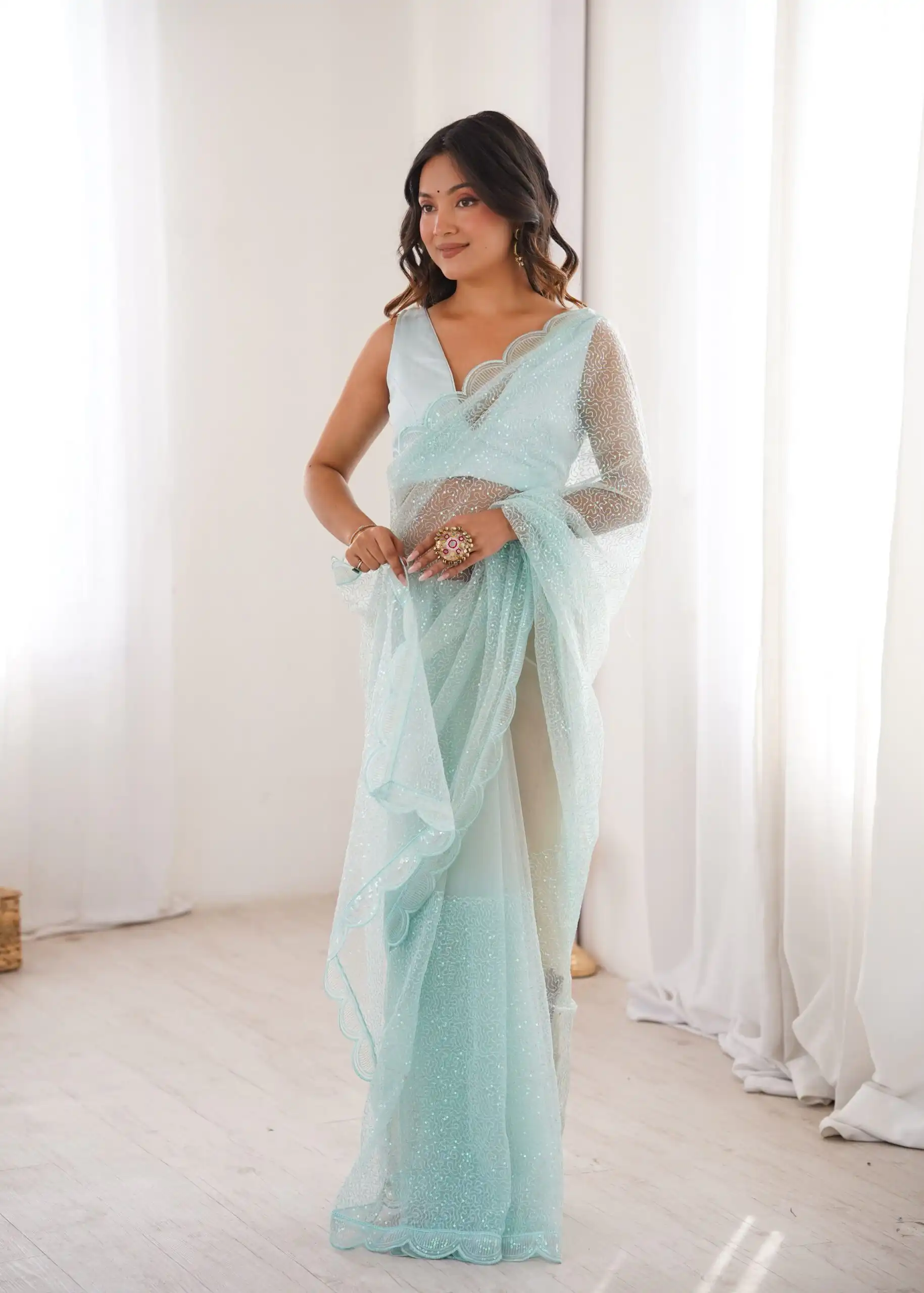 SP 90 Sky Blue Soft Net Saree with Sequins Work & Embroidery Work. Available at ₹2299 only. Delivery 4-6 Working Days. Shop now. | Sarees, Bollywood Sarees, Creative Sarees, Designer Sarees, Embroidered Sarees, Ethnic Saree, Modern Digital sarees, Party Wear Sarees