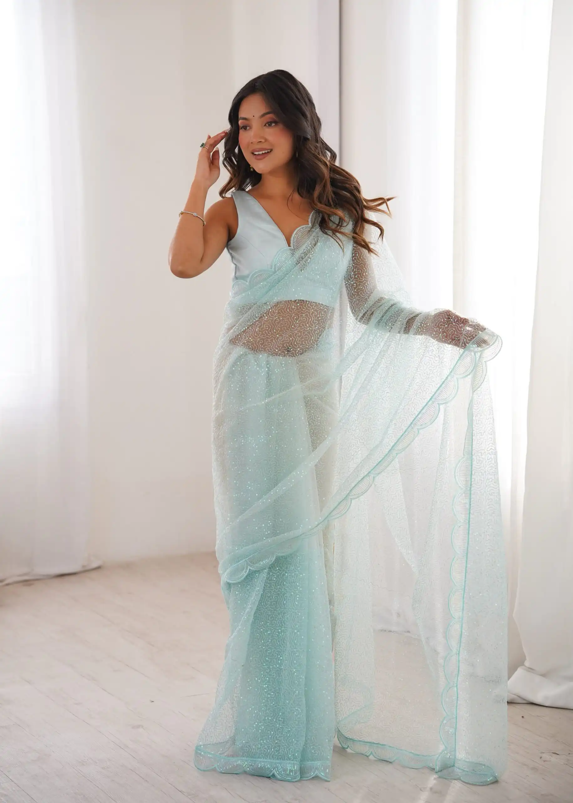 SP 90 Sky Blue Soft Net Saree with Sequins Work & Embroidery Work. Available at ₹2299 only. Delivery 4-6 Working Days. Shop now. | Sarees, Bollywood Sarees, Creative Sarees, Designer Sarees, Embroidered Sarees, Ethnic Saree, Modern Digital sarees, Party Wear Sarees