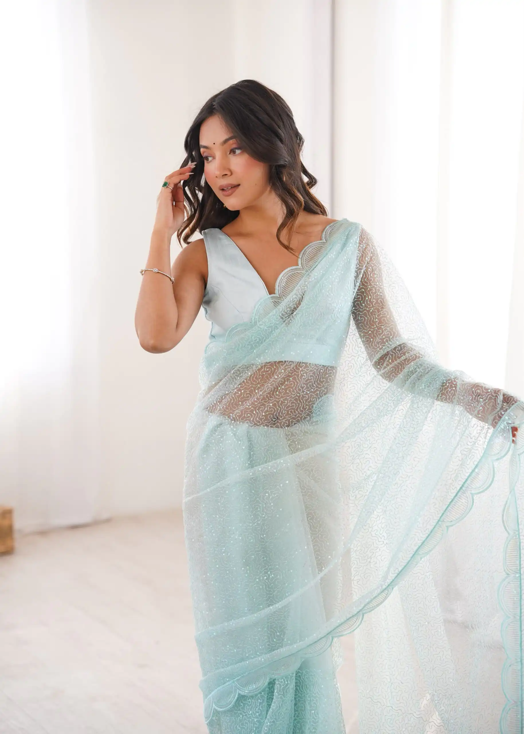 SP 90 Sky Blue Soft Net Saree with Sequins Work & Embroidery Work. Available at ₹2299 only. Delivery 4-6 Working Days. Shop now. | Sarees, Bollywood Sarees, Creative Sarees, Designer Sarees, Embroidered Sarees, Ethnic Saree, Modern Digital sarees, Party Wear Sarees