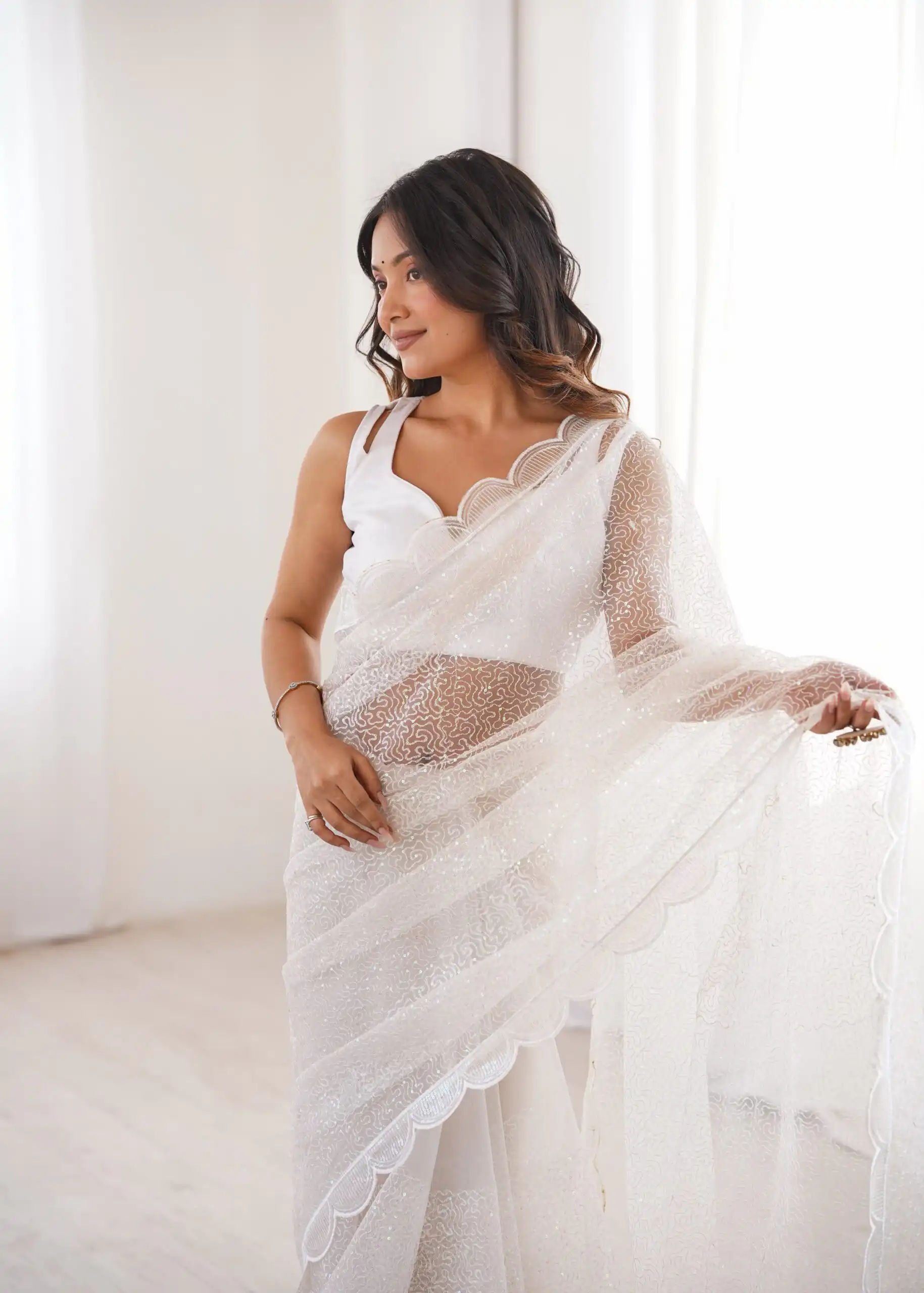 SP 90 White Soft Net Saree with Sequins Work & Embroidery Work. Available at ₹2299 only. Delivery 4-6 Working Days. Shop now. | Sarees, Bollywood Sarees, Creative Sarees, Designer Sarees, Embroidered Sarees, Ethnic Saree, Modern Digital sarees, Party Wear Sarees
