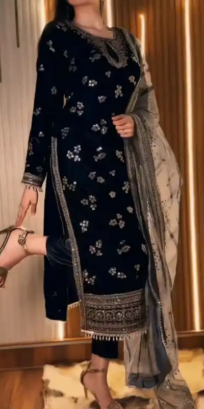 DB 50 Black 9000 Velvet Salwar Suit. Perfect for Wedding, Party, Bridal Wear, Onam, Karwa Chauth – Exclusive Offer ₹2449. Delivery 4-6 Working Days. | Jump Suits, Salwar suit, Casual Suits, Creative suits, Designer Suits, Palazzo Suits, Party Wear Suits, Patiala Suits, Straight Suits