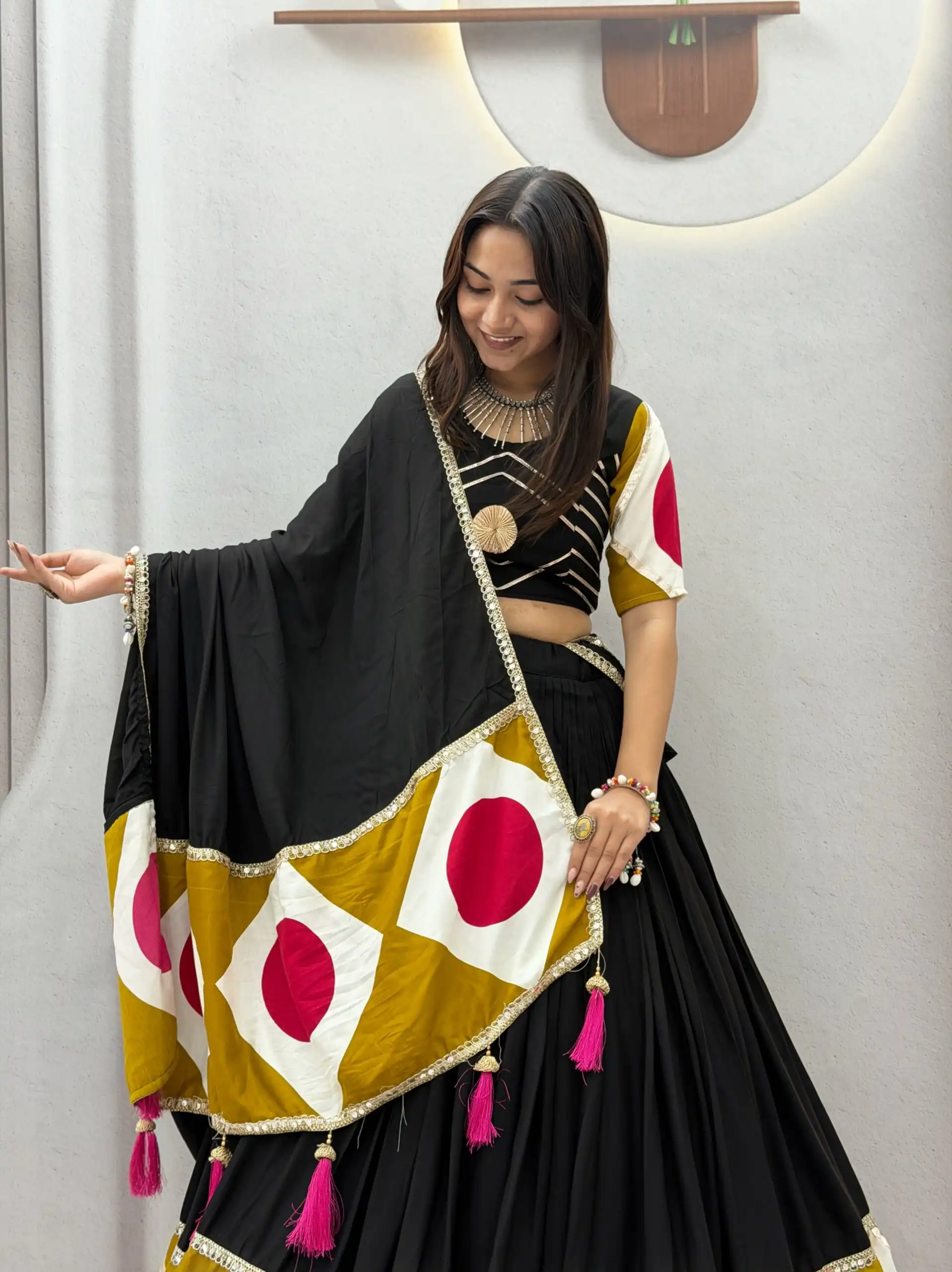 Ram 194 Blackl in Pure Cotton Mirror Work & Gamthi Work Lehenga Choli . Exclusive Offer ₹3149. Delivery 4-6 Working Days. Shop now. | Lehenga, Bollywood Lehenga, Creative Lehenga, Designer Lehenga, Embroidered Lehenga, Party Wear Lehenga