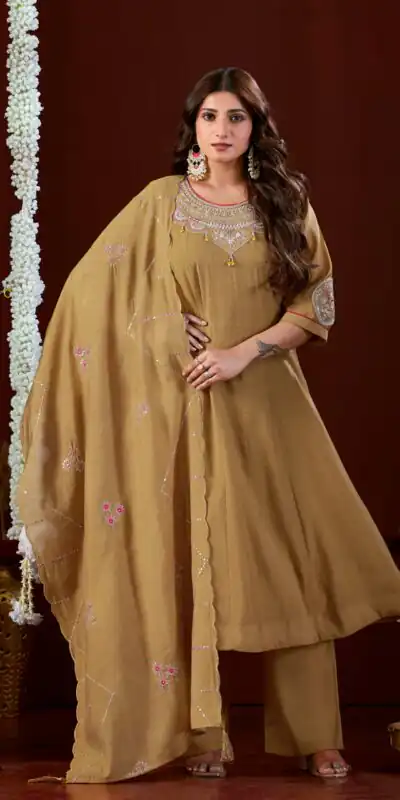 DIVA 196 Chiku Super Embroidery Work & Thread Embroidery Salwar Suit in Mul Slub. Delivery 4-6 Working Days. Online Shop now. | Jump Suits, Salwar suit, Casual Suits, Creative suits, Designer Suits, Palazzo Suits, Party Wear Suits, Patiala Suits, Straight Suits