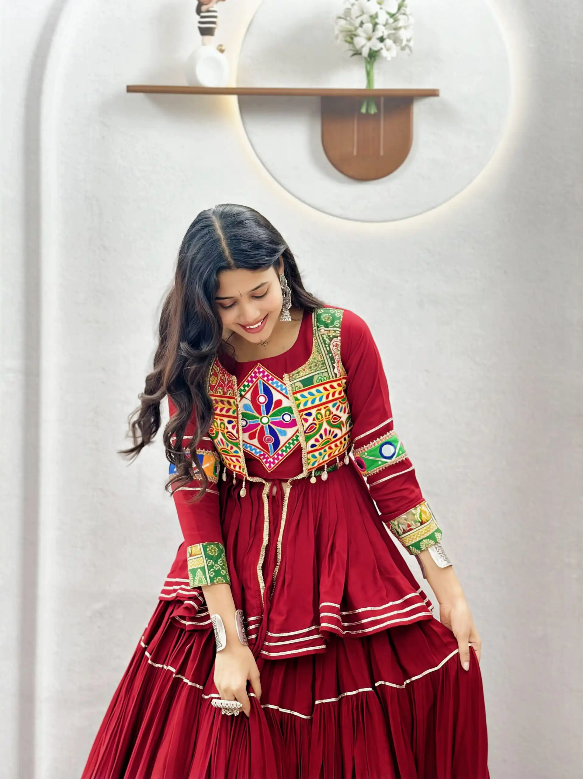 Ram 120 Maroon in Pure Cotton Mirror Work & Gamthi Work Lehenga Choli . Exclusive Offer ₹3049. Delivery 4-6 Working Days. Shop now. | Lehenga, Bollywood Lehenga, Creative Lehenga, Designer Lehenga, Embroidered Lehenga, Party Wear Lehenga
