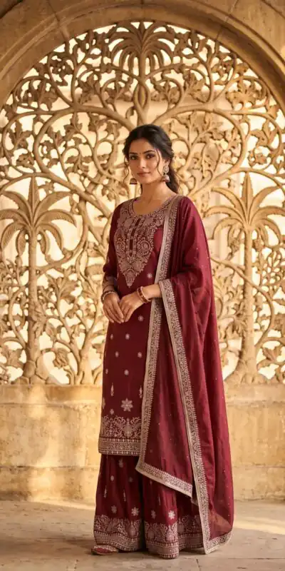 WW 1243 Maroon NC Zimmy Silk Salwar Suit Perfect for Wedding, Party, Baby Shower, Festival Celebrations, Pongal – . Grab it for ₹2449. Delivery 4-6 Worki | Jump Suits, Salwar suit, Casual Suits, Creative suits, Designer Suits, Palazzo Suits, Party Wear Suits, Patiala Suits, Straight Suits