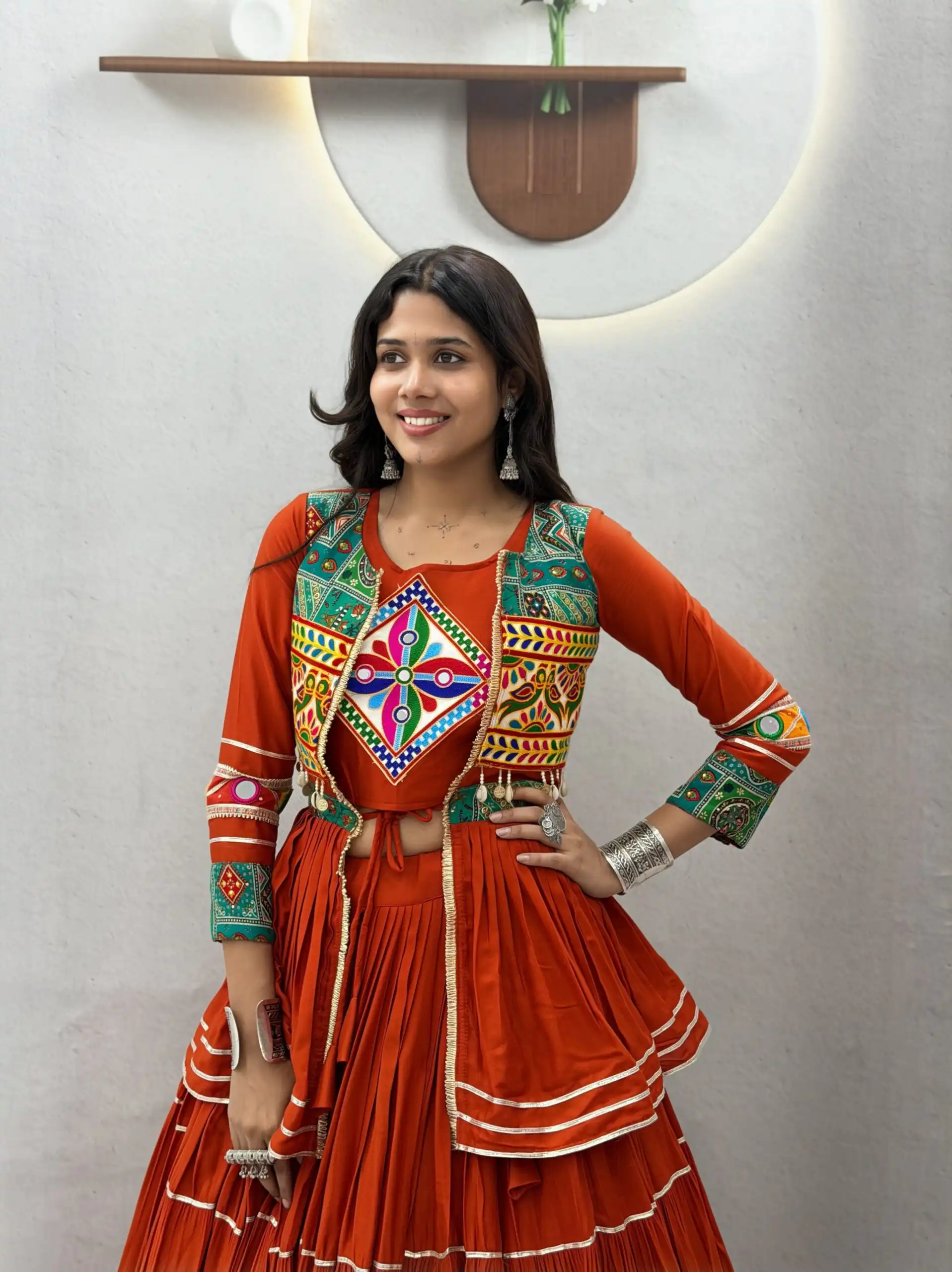 Ram 120 Orange in Pure Cotton Mirror Work & Gamthi Work Lehenga Choli . Exclusive Offer ₹3049. Delivery 4-6 Working Days. Shop now. | Lehenga, Bollywood Lehenga, Creative Lehenga, Designer Lehenga, Embroidered Lehenga, Party Wear Lehenga