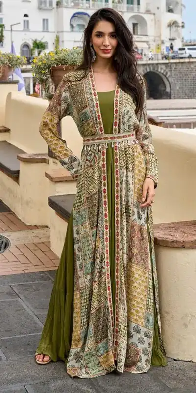 FC 20034 Mehendi Crepe Silk Shrug Suit Perfect for Wedding, Party, Festival Celebrations, Holi, Pooja – . Introductory Price ₹3049. Delivery 4-6 Working | Jump Suits, Salwar suit, Casual Suits, Creative suits, Designer Suits, Palazzo Suits, Party Wear Suits, Patiala Suits, Straight Suits