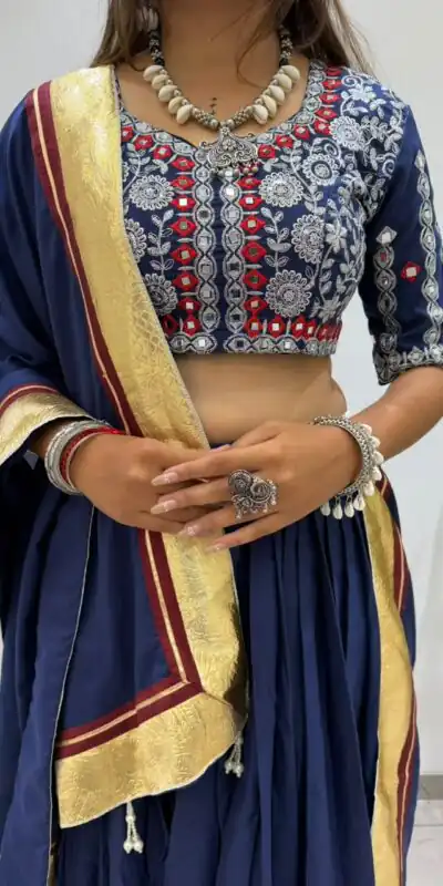 BE 507 Navy Blue Color Rayon Embroidery Work & Cowrie Work Lehenga Choli . Grab it for ₹1999. Delivery 4-6 Working Days. Shop now. | Lehenga, Bollywood Lehenga, Creative Lehenga, Designer Lehenga, Embroidered Lehenga, Party Wear Lehenga